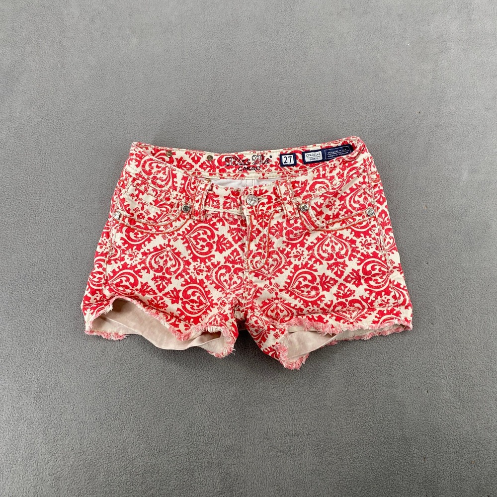 Miss Me Cargo Red White Damask Paisley Denim Shorts CP4021H2 Size 27